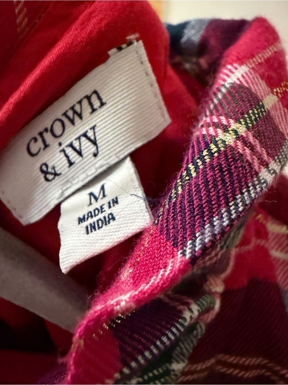 crown & ivy Super Soft Red Pink and Green Plaid Ruffle-Trim A Line Dress - Picture 7 of 9